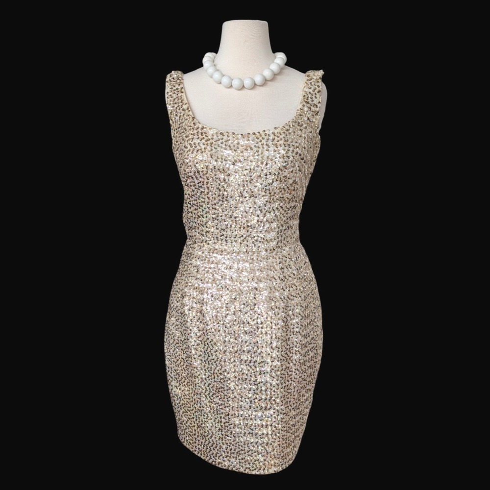 Vintage‎ Sequin Mini Dress Gold Beaded Party Cocktail ILGWU Union S